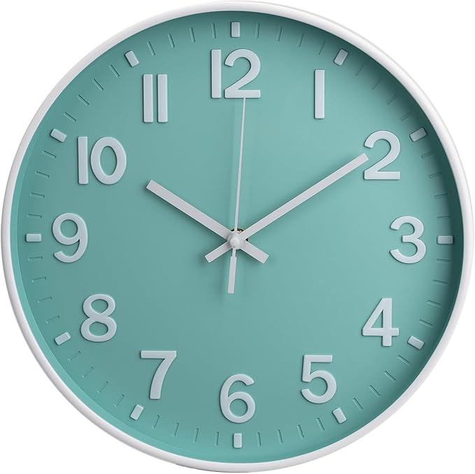 Wall Clock 12 Inch Mint Green Modern Simple Quartz Decorative Clock Non-Ticking Silent Battery Operated Round Wall Clocks Trendy and Practical Best Gift for Living Room Bedroom Kitchen Office