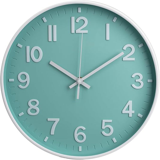 Wall Clock 12 Inch Mint Green Modern Simple Quartz Decorative Clock Non-Ticking Silent Battery Operated Round Wall Clocks Trendy and Practical Best Gift for Living Room Bedroom Kitchen Office