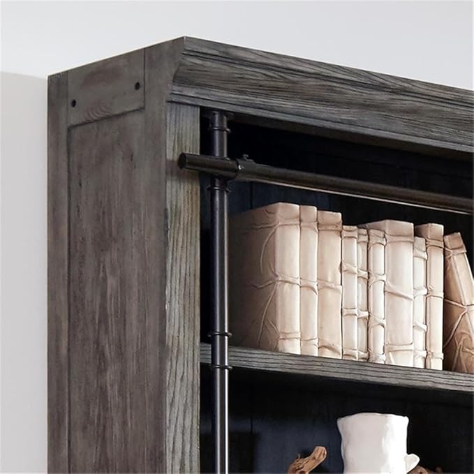 Martin Furniture Avondale 8' Tall Bookcase Wall with Ladder Storage Organizer Display Gray