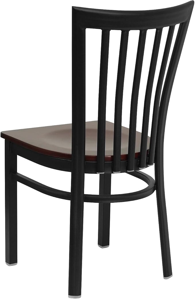 Flash Furniture 2 Pk. HERCULES Series Black School House Back Metal Restaurant Chair - Mahogany Wood Seat