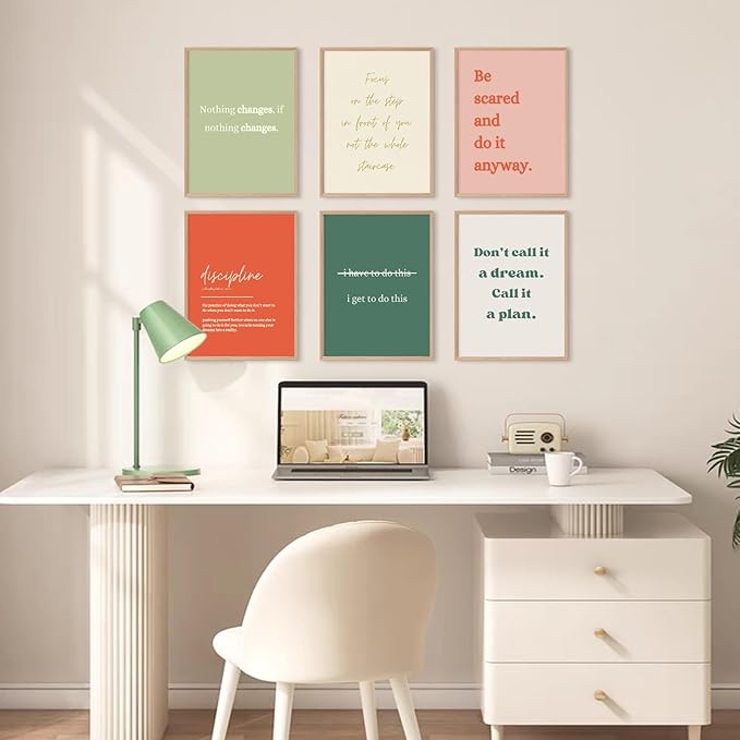 Office Wall Art Motivational Posters Inspirational Quote Canvas Wall Decor Office Positive Pictures Inspirational Classroom Art Motivational Work Prints for Gym Home 12x16 Inch Unframed Set of 6
