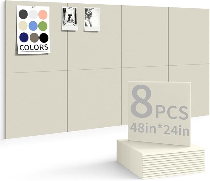 Large Bulletin Board 48"x 24" Cork Boards for Walls, 12 Pack Felt Wall Panels Photo Board, Cork Board for Office Home Pin Board