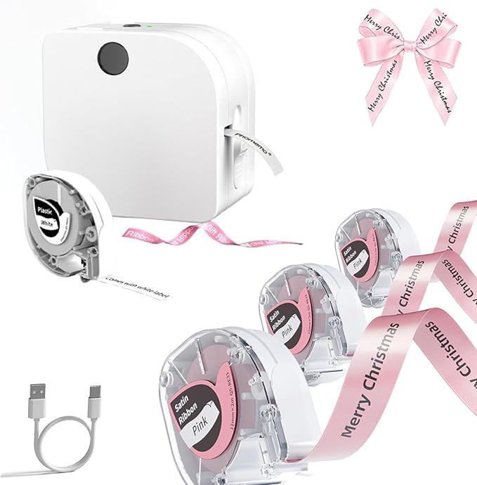 Phomemo Label Maker Machine with 4 Tapes, P12 Bluetooth Small Label Maker with Multiple Templates Thermal Transfer Ribbon Printer Machine for Home, School, Gift Wrapping, Office, White