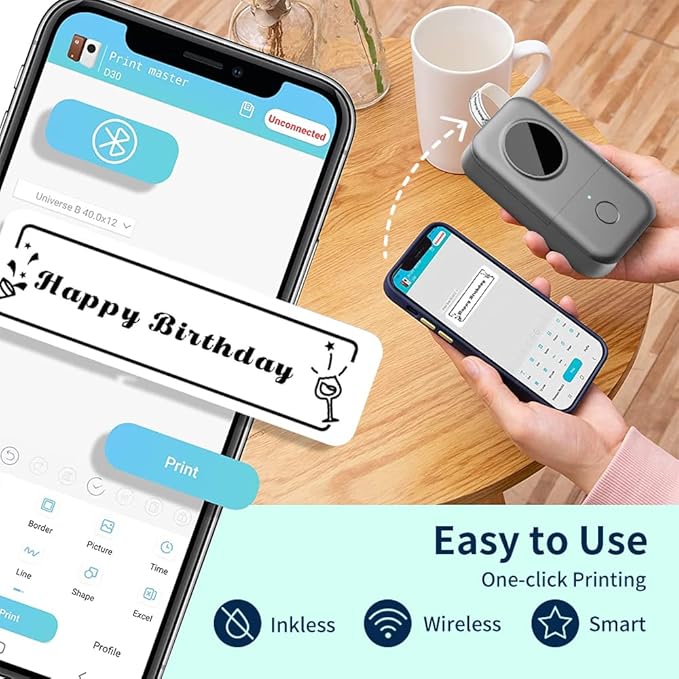 Phomemo Label Maker Machine with Tape, D30 Small Label Maker 12mm 0.47 White for Organizing, Bluetooth Wireless Thermal Sticker Printer Home School Office Supplies