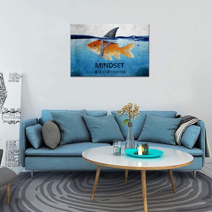 Motivational Posters Blue and Grey Canvas Wall Art Inspirational Entrepreneur Quotes Wall Office Decor Mindset Painting Inspiring Posters and Prints Artwork Stretched Giclee Ready to Hang (24”Hx36”W)