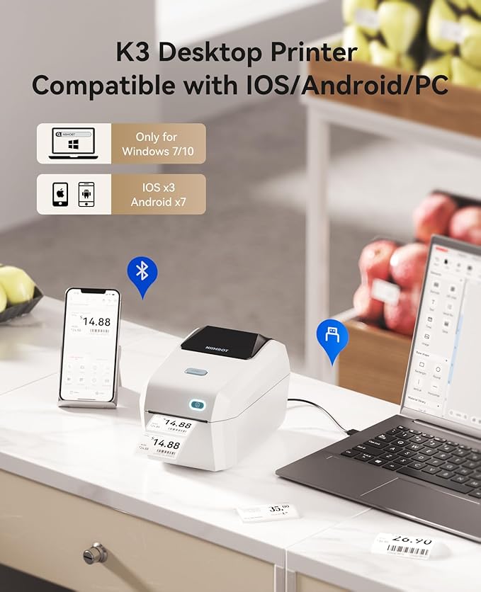 NIIMBOT Label Maker for Sticker Labels, K3 Label Printer Can Print Width 3.15 Inch Label Paper for Small Business and Home Office, Compatible with PC, 7 Android&3 iOS (White)