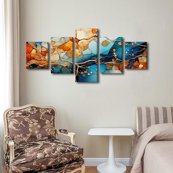 Abstract Canvas Wall Art Modern Living Room Home Wall Decor 5 Panel Abstract Colorful Autumn Winter Painting Art for Boy Girl Bedroom Decoration Stretched and Framed Ready to Hang 50x24 in