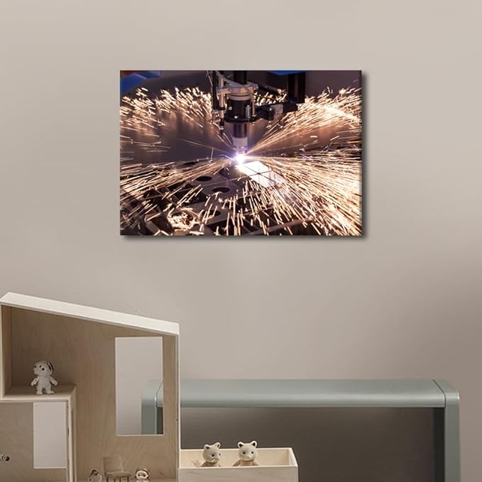 Canvas Painting Wall Art Industrial Machine Art Prints Plasma Cutting Wall Pictures for Office 1 Pieces Home Decorations Framed Wall Art Modern Wall Decor Artwork Wall Hanging, 12" x18"