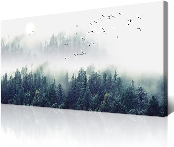 Wapluam Large Canvas Wall Art - Fog Forest View - Bedroom, Living Room, Office Decor - Stretched & Framed - Modern Home Art - 60 x 30