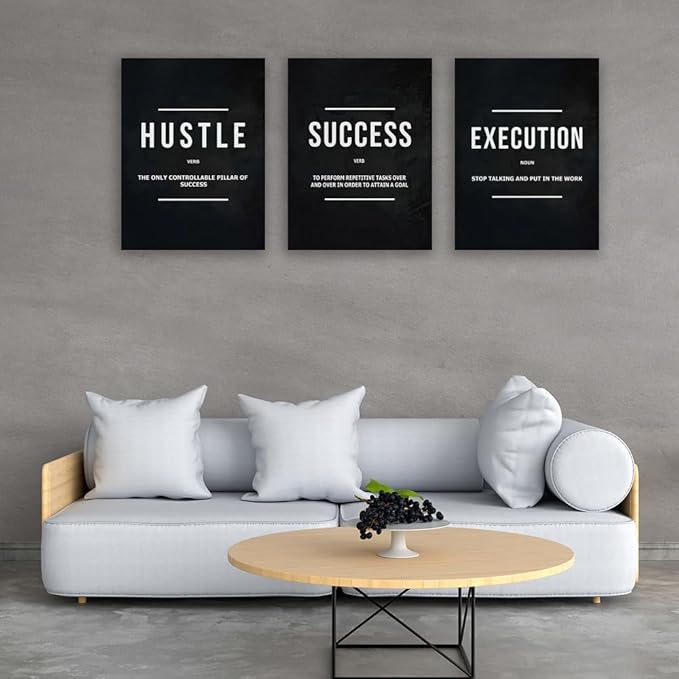 Halioyo Inspirational Wall Poster Hustle Poster Success Goal Artwork Entrepreneur Quote Painting Motivational Office Wall Decor Art for Bedroom Living Room Home Decoration 20inch x28inch x3pieces