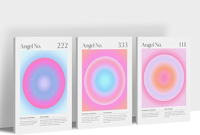 Colorful Gradient Aura Angel Numbers Poster Canvas Print Artwork Room Decor for Bedroom Aesthetic, 3 Piece Framed Inspirational Minimalist Art Paintings Decor for Bedroom Office 24"x36" x 3 Pcs