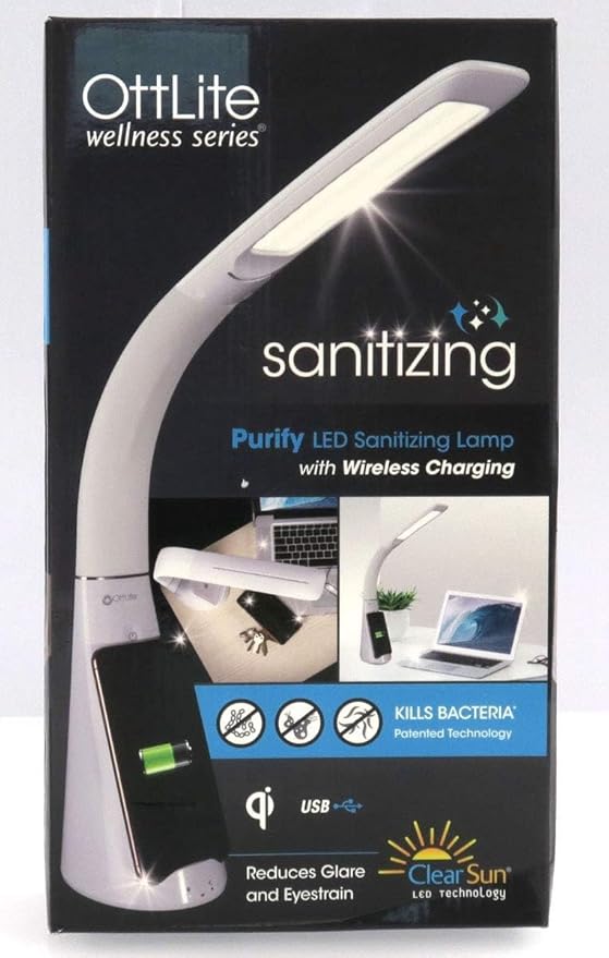 OttLite Purify LED Sanitizing Desk Lamp with Wireless Charging – Eliminates up to 99.9% of Bacteria, Touch Activated, Flexible Neck, Modern Light for Reading, Crafting & Office Desktop
