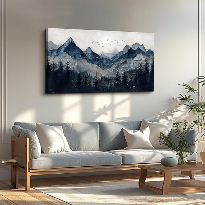 Wapluam Wall Art for Living Room Home Decorations Black And White Wall Painting Canvas Wall Decor For Bedroom Modern Office Decor Abstract Mountains Landscape Artwork Pictures Ready To Hang