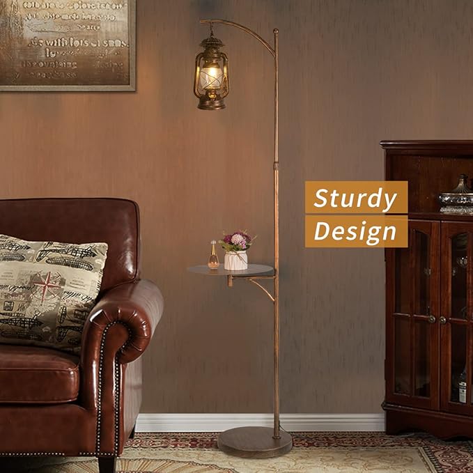 beaysyty Farmhouse Adjustable Floor Lamps with Tray Lantern Tall Standing lamp for Bedroom Home Decor for Office Cafe Den Living Room Bedroom, On/Off Foot Switch and Brushed Rustic (Red Copper)