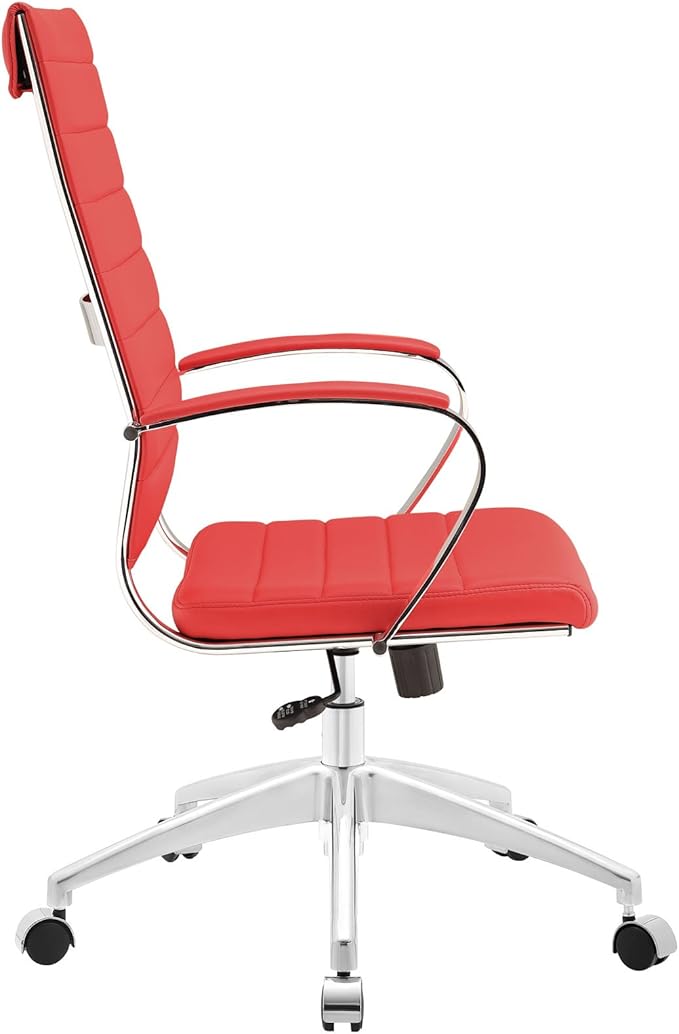 Modway Jive Ribbed High Back Tall Executive Swivel Office Chair With Arms In Red