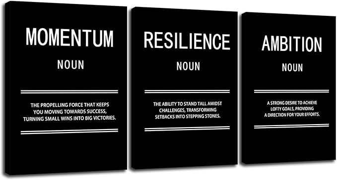 WYJZDZQ8 Ambition Momentum Resilience 3 Panel Inspirational Wall Art Motivational Canvas Print Poster Picture Painting Modern Inspiring Artwork for Home Living Room Office Wall Decor [60''Wx 28''H]