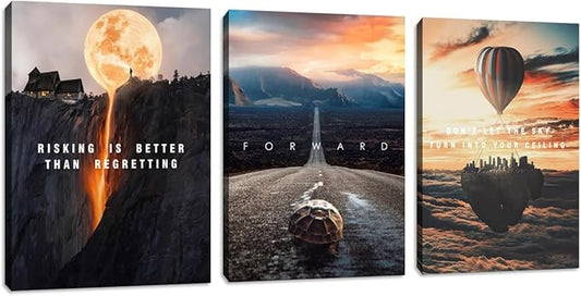 3 Pieces Motivational Canvas Wall Art Office Wall Decor Entrepreneur Quotes Inspiring Framed Poster Inspirational Quotes for Art Decoration Ready to Hang for Office Work Place Bedroom(48''Wx 24''H)