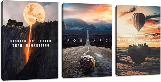 3 Pieces Motivational Canvas Wall Art Office Wall Decor Entrepreneur Quotes Inspiring Framed Poster Inspirational Quotes for Art Decoration Ready to Hang for Office Work Place Bedroom(60''Wx28''H)
