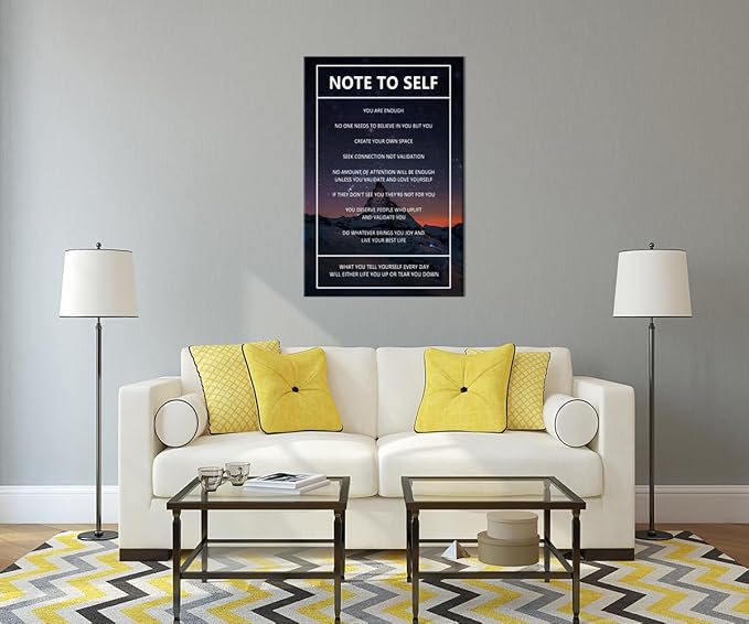Motivational Canvas Wall Art Note to Self Inspirational Snow Mountain Starry Sky Poster Inspiring Canvas Painting Prints Wall Pictures for Home Decor Living Room Office Framed Artwork [24''W x 36''H]