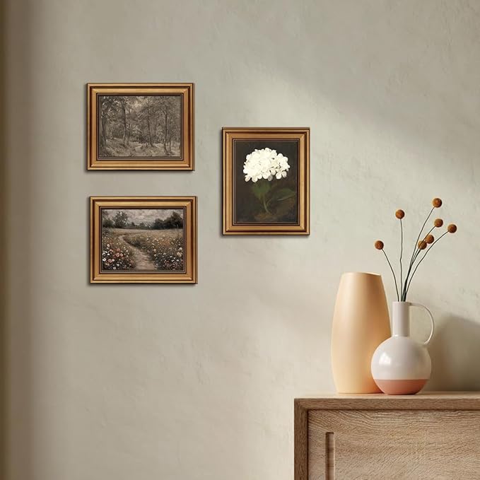 Gold Framed Wall Art Vintage Canvas Wall Art Flowers Path Wildflower Floral Artwork Prints Picture for Living Room Bedroom Farmhouse Bathroom Office Decor, 8x10