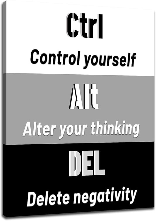 Motivational Canvas Wall Art Ctrl Alt Del Signs Quote Painting Poster Prints Positive Success Picture Artwork Inspirational Office for Home Bedroom Living Room Workplace Ready to Hang [18''Wx24''H]