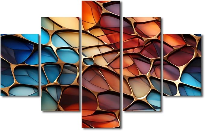 Canvas Wall Art Decor for Home Modern Abstract Art Canvas Decor 5 Panel Colored Glass Painting Art for Abstract Enthusiasts Living Room Bedroom Decor Stretched and Framed Ready to Hang 60x40 in