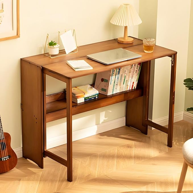 Modern Office Desk 41" L Computer with Wood Base and Collapsible Feature Rectangular Home Writng Working for Living Room, Classroom, Study Room - Without Chairs Brown