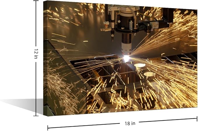 TUMOVO Plasma Cutting Wall Decor Industry Machine Pictures 1 Panels Wall Art Canvas Prints Bedroom Wall Decor Canvas Art Paintings Decor Canvas Frame Artwork for Home Walls Ready to Hang, 12" x18"