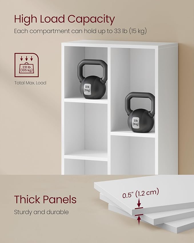 VASAGLE Set of 2 Bookcases, Bookshelves, 7 Compartments, Freestanding Shelves and Cube Organizers, Display Shelves for Small Spaces, for Living Room, Bedroom, and Home Office, Cloud White ULBC27WT-2