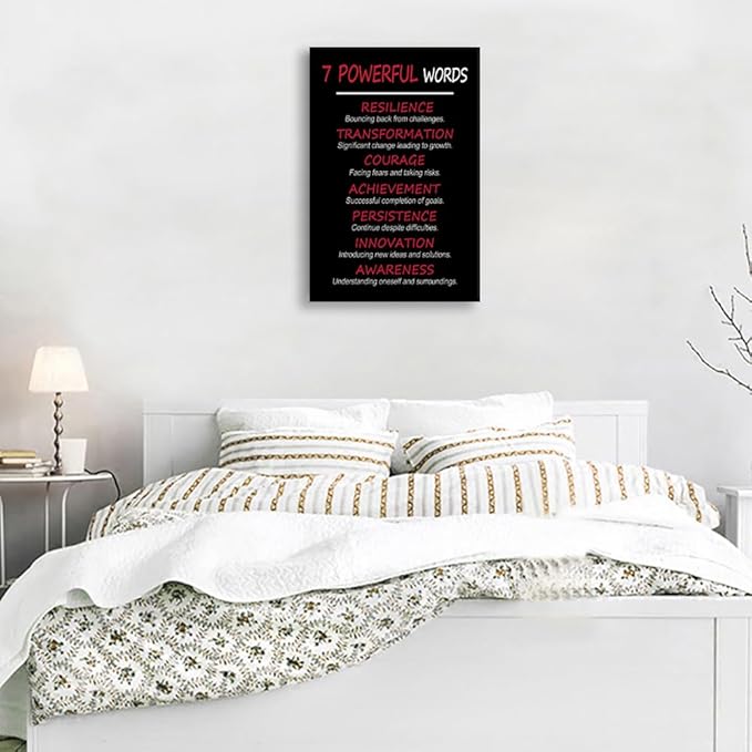 7 POWERFUL WORDS: Unlock Personal Traits & Positive Life Attitude for Personal Growth Inspirational Wall Decor Canvas Poster Motivational Wall Art for Classroom Home Office Bedroom [24" W X 36" H]