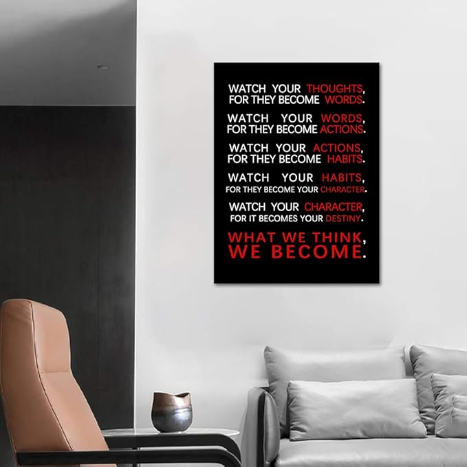 Inspirational Wall Art Motivational Classroom Posters Watch Your Thoughts Pictures Prints on Canvas Positive Entrepreneur Quotes Artwork Home Office Decor Stretched Framed Ready to Hang (18”Wx24”H)