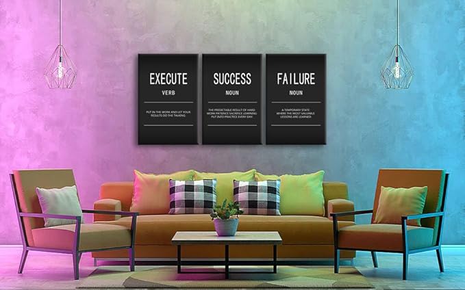 Motivational Wall Art Black Office Execute Verb Picture Inspiration Canvas Wall Decor Success Failure Noun Posters Prints Wall Paintings Artwork Home School Framed Ready to Hang [72" W X 36" H]