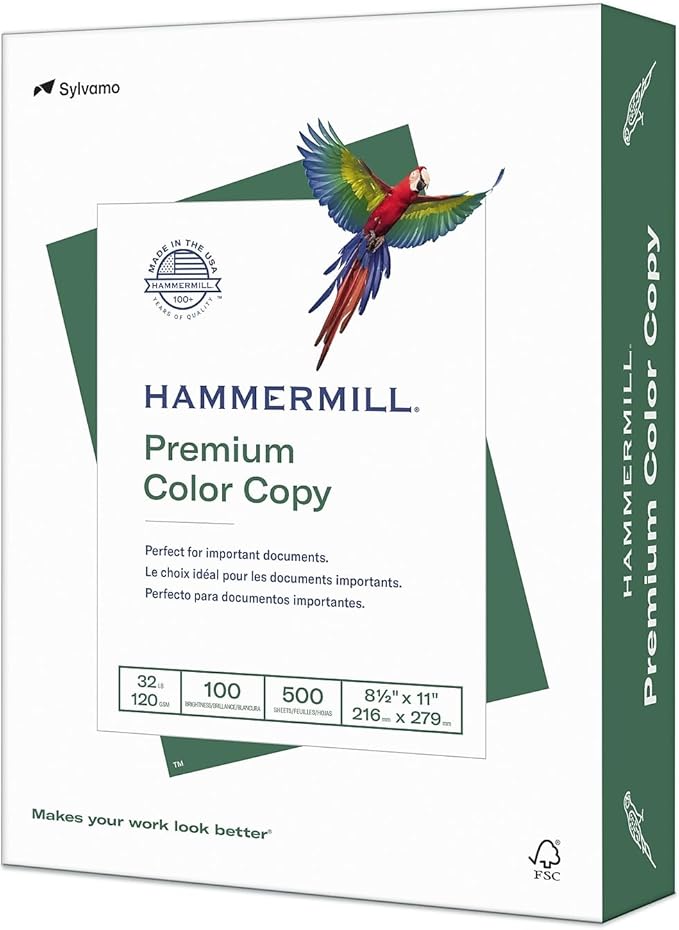 Hammermill Printer Paper, Premium Color 32 Lb Copy Paper, 8.5 x 11-1 Ream (500 Sheets) - 100 Bright, Made in the USA, 102630R