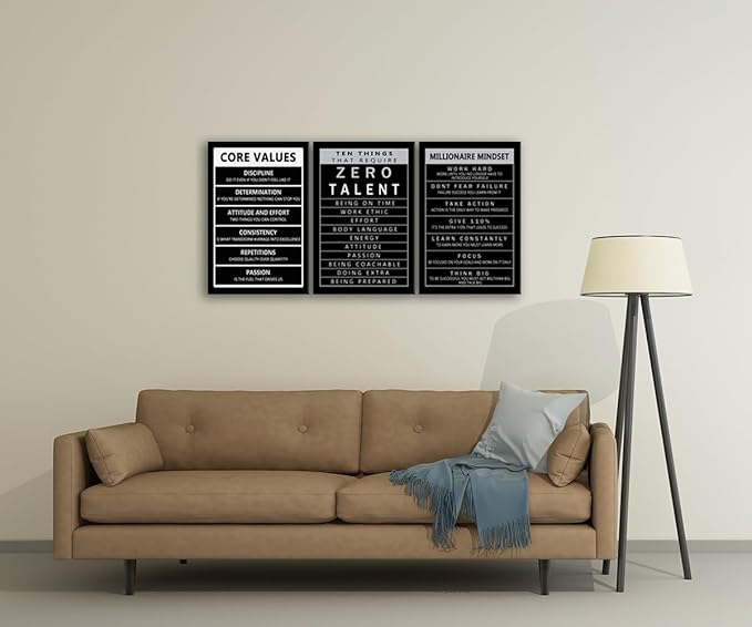 Inspirational Millionaire Mindset Poster Motivational Wall Art Canvas Prints Artwork for Living Room Modern Home Decor Painting Ten Things That Require Zero Talent Pictures Office Framed[48" W X 24"