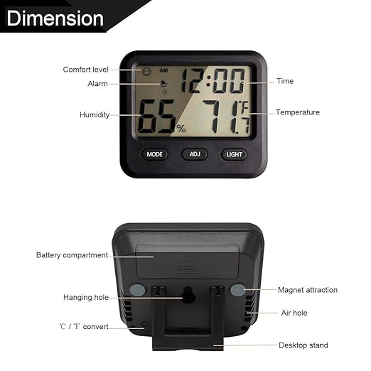 Digital Hygrometer Indoor Thermometer, Temperature Humidity Gauge with Desk Clocks for Bedroom and Office,Backlit Accurate Monitor Clear Reading, Time Display for Home Greenhouse Thermometer