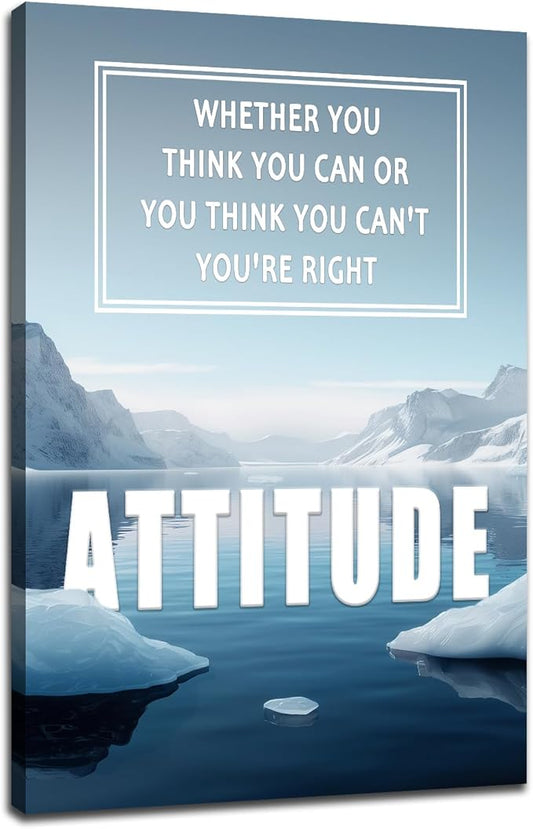 PSYYSP Office Wall Decor Inspirational Positive Canvas Poster Attitude Motivation Picture Print Artwork for Home Bedroom Kid Room School Wall Decoration Ready to Hang [12''Wx18''H]