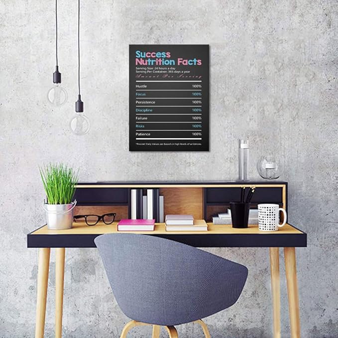 Inspirational Success Wall Art - Positive Affirmations Poster Motivational Wall Decor Success Nutrition Facts Canvas Print Encouragement Quote Picture Modern Home Decor, Framed & Stretched 18"x 24"
