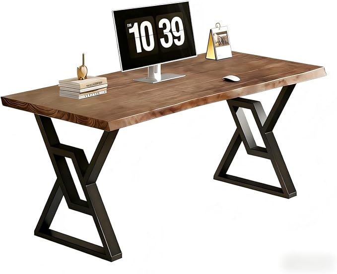 55inch Rustic Brown Solid Wood Computer Desk - Modern Gaming Workbench for Home Office, Modern Simple Design, Ideal for Study, Writing, Dining