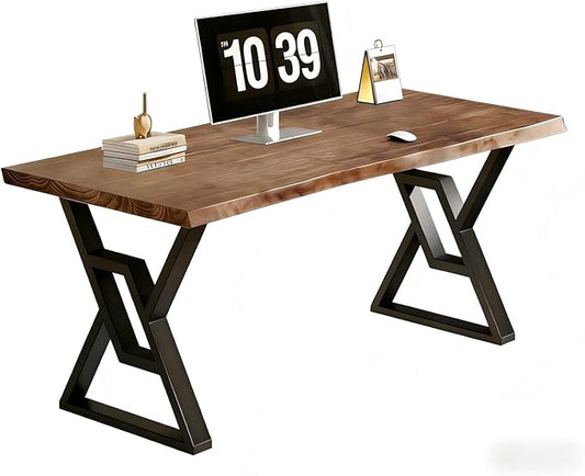 55inch Rustic Brown Solid Wood Computer Desk - Modern Gaming Workbench for Home Office, Modern Simple Design, Ideal for Study, Writing, Dining