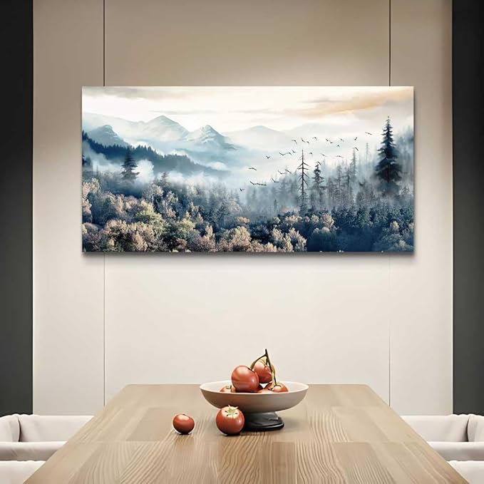 hyidecorart Large Wall Art For Living Room Canvas Framed Wall Decor For Office Bedroom Decorations Fog forest landscape Pictures Artwork Poster Wall Painting Canvas Prints Home Decor Works