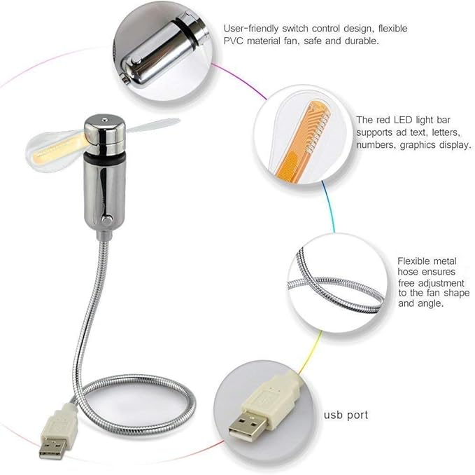 SAYTAY Small USB Fan with Real Time Clock and Temperature Display, Personal Portable USB LED Clock Fan, USB Funny Toy Gadgets Gifts for Men Women Office Home (RGB)
