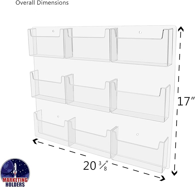 Marketing Holders Post Card Holder Acrylic 9 Pockets Holds 6" Printed Media Hanging Hardware Included Use at Travel Centers Real Estate Offices Hotels Resorts Convention Centers Eye Catching Clear