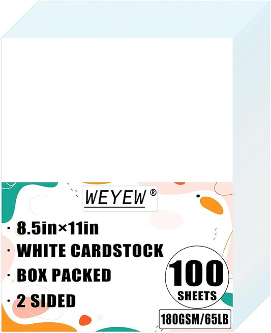 100 Sheets 65lb White Cardstock, 8.5" x 11", Printer Bright White Paper for DIY Craft Card Making Premium Card Stock Blank Invitation Paper Greeting Cards, 65LB Cover 180 GSM