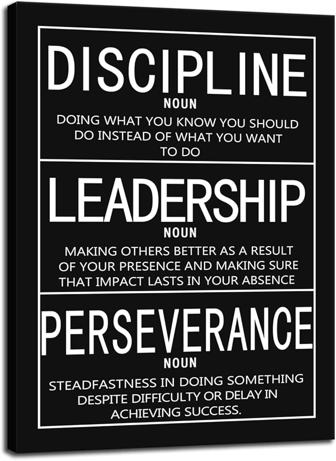 WYJZDZQ8 Inspirational Canvas Wall Art Painting Disclpline Noun Leadership Noun Perseverance Noun Poster Painting Artwork Prints Wall Pictures for Office Decor Framed Ready to Hang[18" W x 24" H]