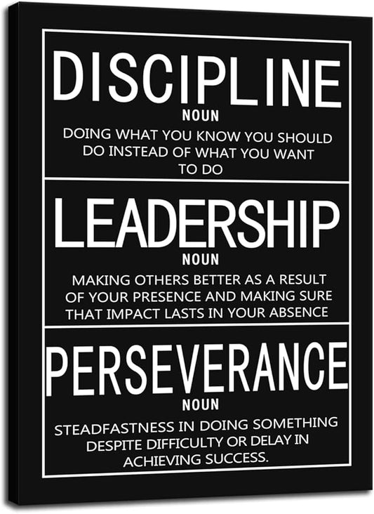 Discipline Noun Leadership Noun Perseverance Noun Inspirational Wall Art Canvas Print Home Decor Wooden Framed Prints Motivational Quotes for Wall Art Office Decor Ready to Hang[30" W X 40" H]