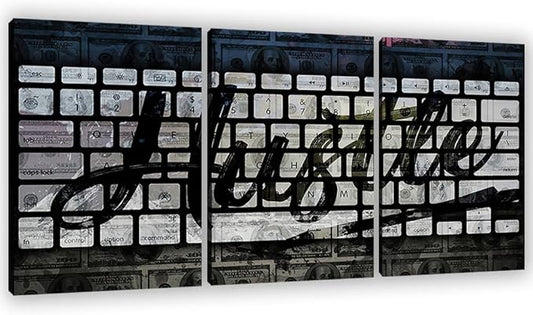 Inspirational Hustle Wall Art Motivational Office Painting Pictures Prints 3 Pieces Office Decor and Framed Artwork for Living Room Hotel Wall Decor - 72''W x 36''H