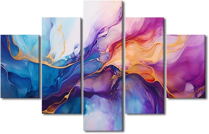 Canvas Wall Art Decor for Living Room Modern Abstract Canvas Wall Art 5 Panel Colored Bright Splashes Poster Printing Artwork Colorful Abstract Canvas Art Prints Stretched Ready to Hang 60x40 in