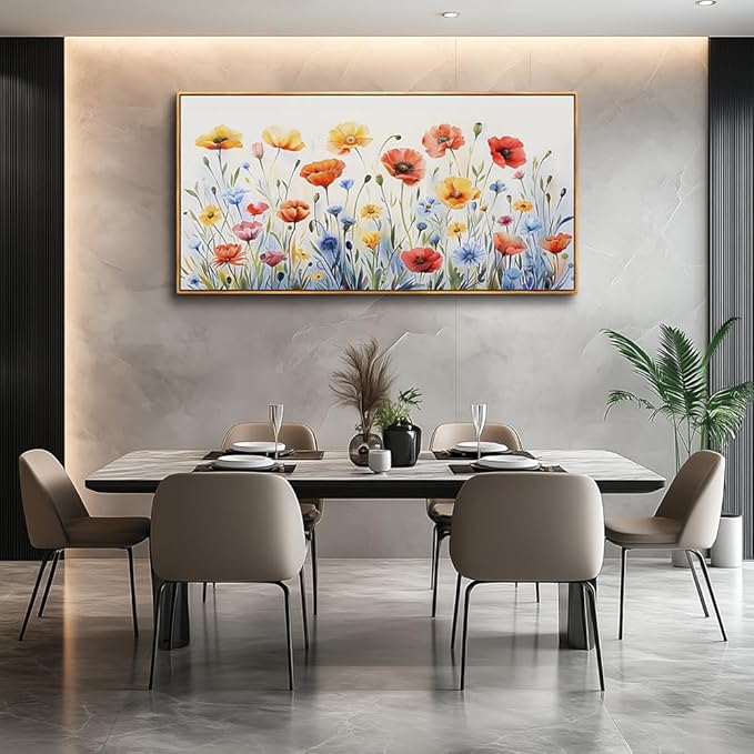 PHAOHUAXM Large Canvas Black Framed Wall Art Decor For Living Room Bedroom Abstract Ink-Wash Flower Painting Wood Frame Dining Room Farmhouse Wall Decorations Prints Posters Home Decor 24"X48"