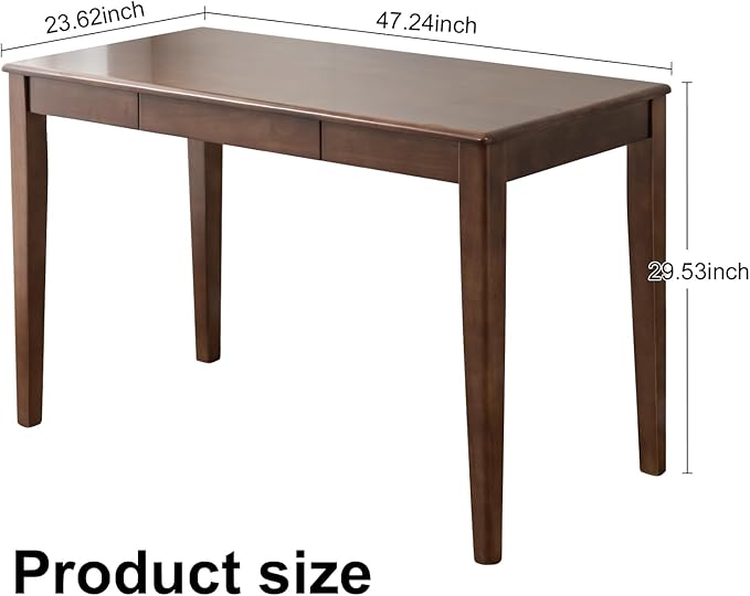 Solid Wood Desk with Drawer, Wooden Home Office Desk for Work, Student Computer Desk for Small Spaces, Gaming Study PC Desk for Bedroom, Easy to Assemble (Walnut Color 47 inch)