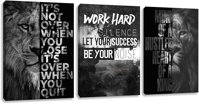Success Wall Art Motivational Canvas Wall Art Inspirational Entrepreneur Quotes Posters Prints 3 Pieces Inspiring Office Wall Decor Home Living Room Bedroom Framed Artwork (60" Wx28 H)